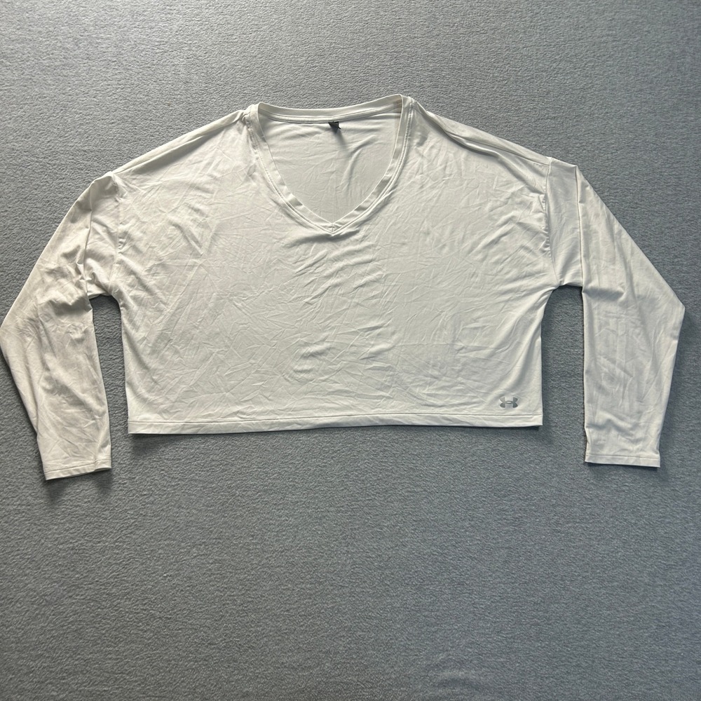 Under Armour Cropped Long Sleeve Womens L White Performance V Neck Athletic Top